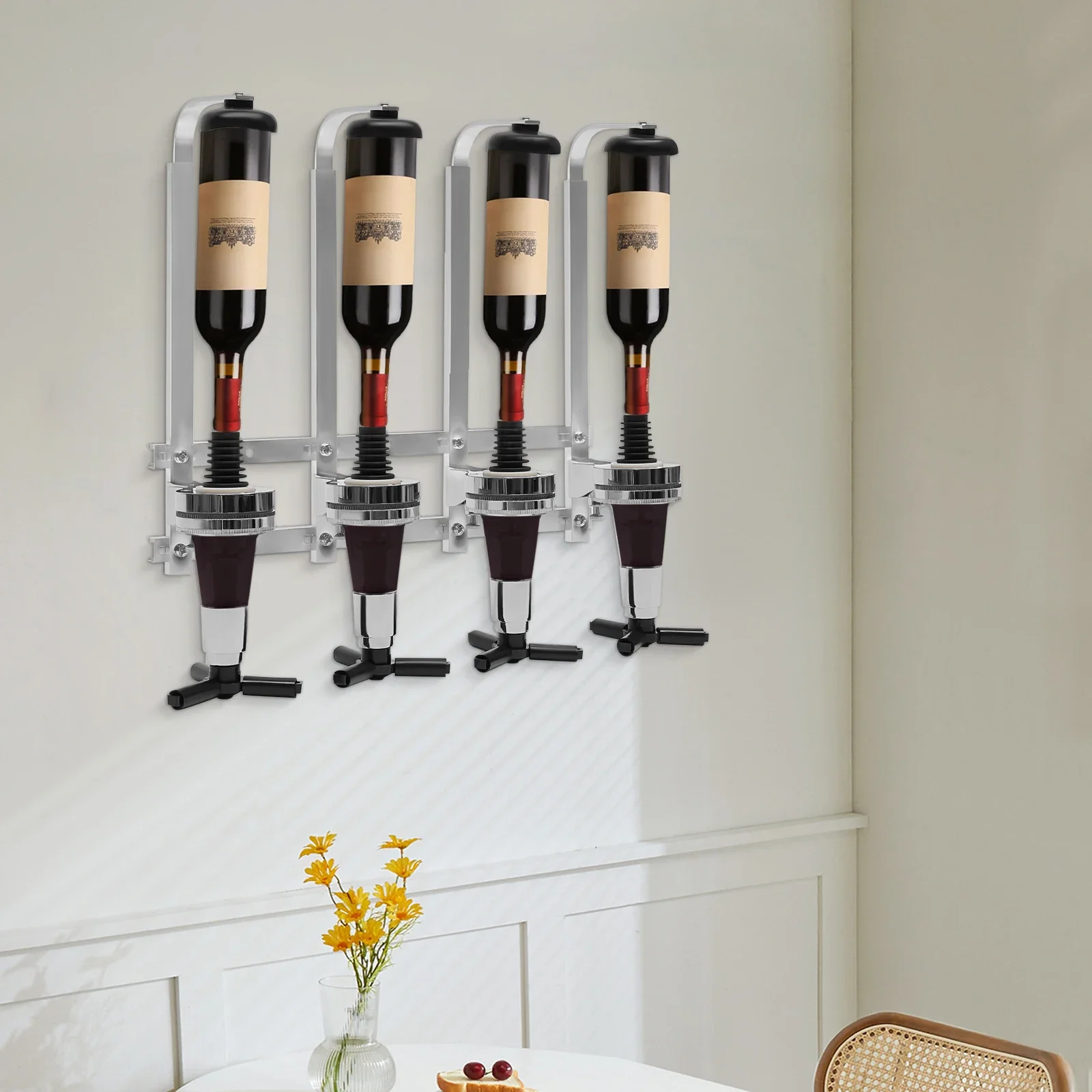 Wine To Beer To Liquor - 4-Bottle Wall Mount Liquor Dispenser Rack,
